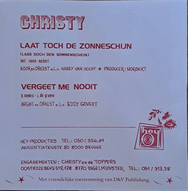 Christy - Laat toch de zonneschijn Vergeet me nooit B